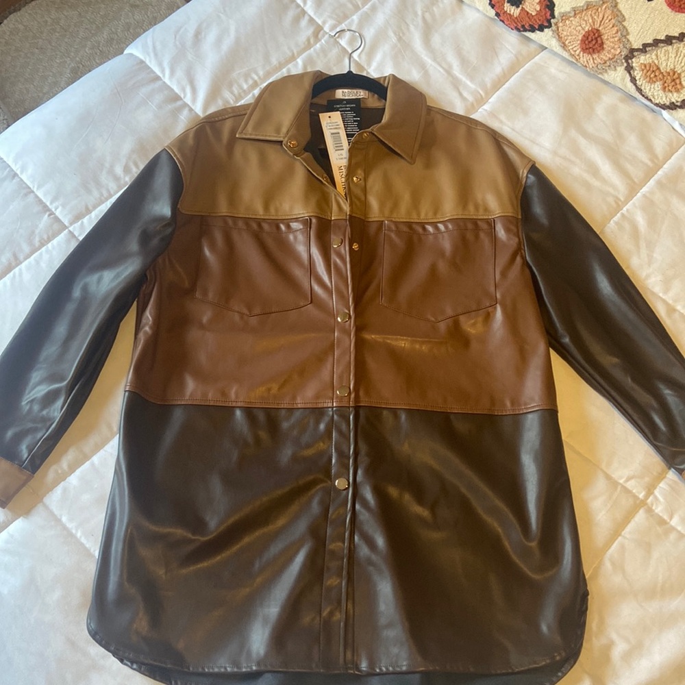 NWT Badgley Mischa Espresso Brown/Tan Combo Jacket sz L